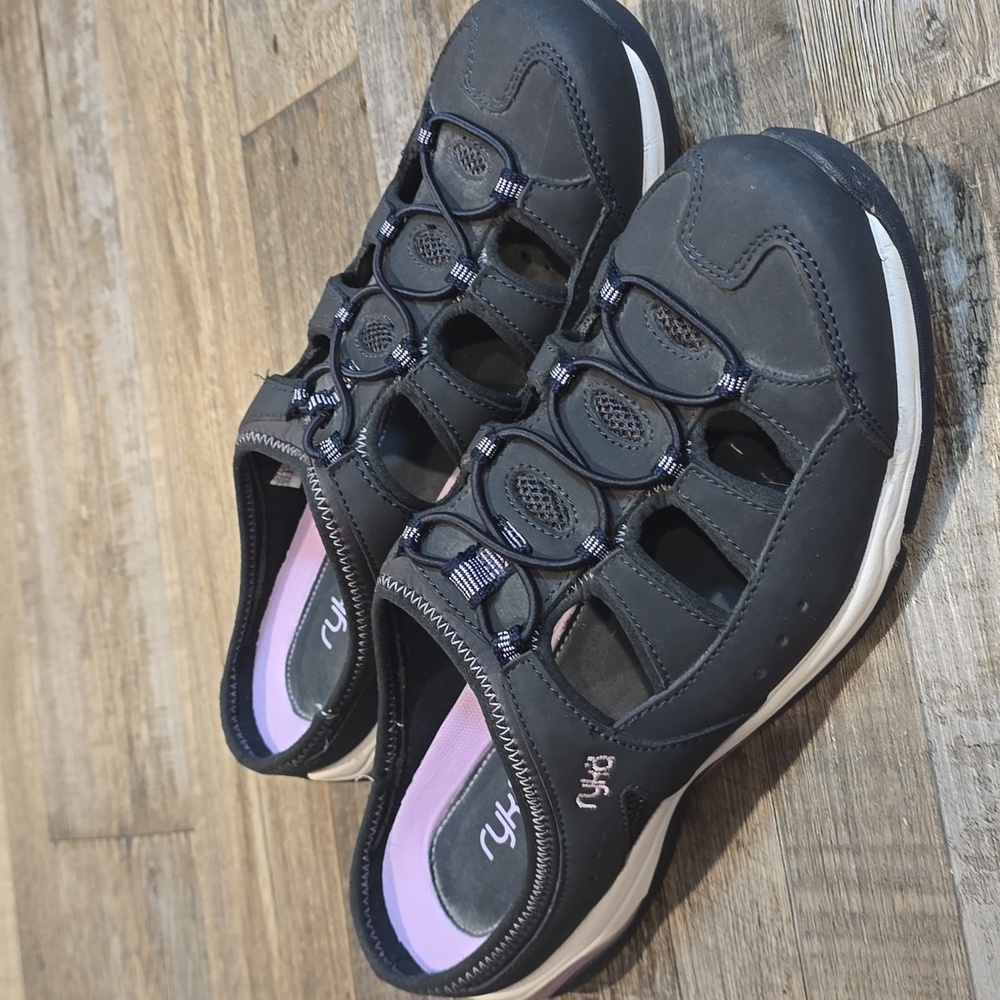 Ryka Women's Purple Gray Tensile‎ Fisherman Sandals Bungee Slide Mule Size 9.5